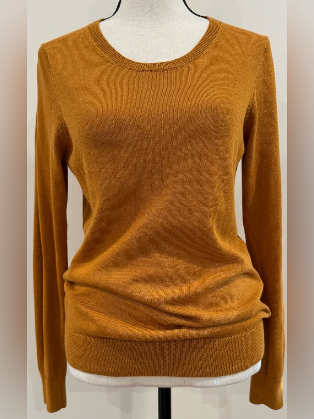 Lightweight Mustard Yellow Fine Knit Sweater Cotton Modal Women’s Small